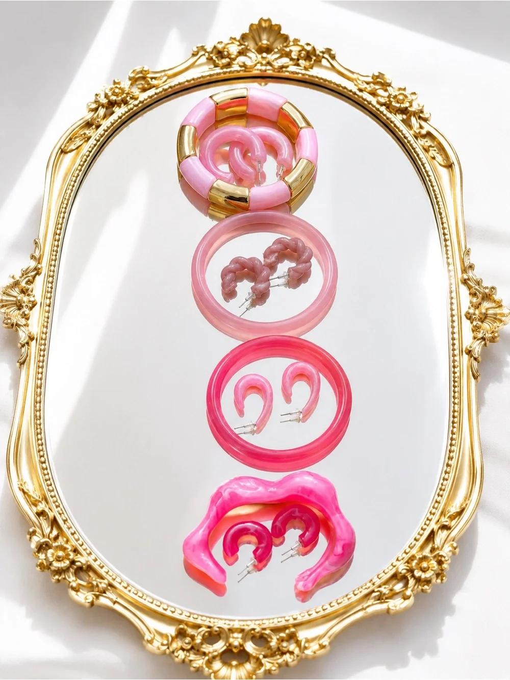 Pink Resin Hoop Earrings Set - Women Jewelry Bracelets